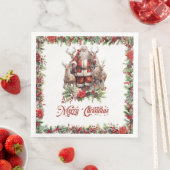 Serviette En Papier Illustration impressionnante Père Noël avec son re (En situation)