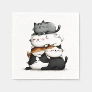 Serviette En Papier Illustration lunaire d'une pile de chats adorables