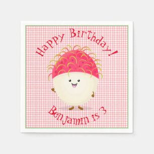 Serviette En Papier Illustration mignon du ramboutan rose