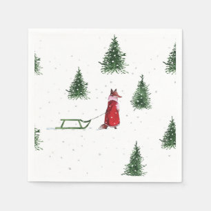 Serviette En Papier Illustration Noël hiver neige renard