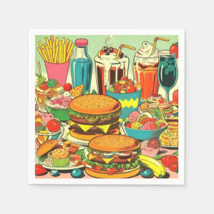 Serviette En Papier Illustration Retro Food Comic