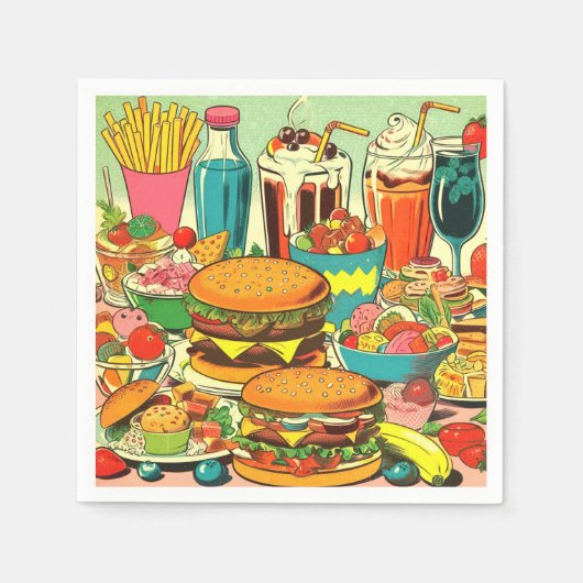 Serviette En Papier Illustration Retro Food Comic (Devant)