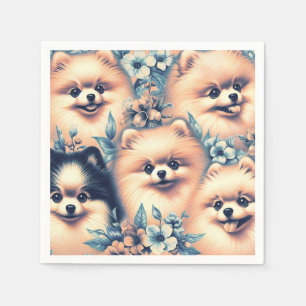 Serviette En Papier Illustration vintage de Chien de Poméranie