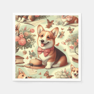 Serviette En Papier Illustration vintage de Corgi Cardigan gallois