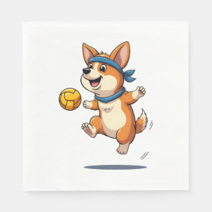 Serviette En Papier Illustration Vintage de Corgi jouant au Volleyball