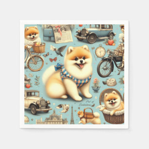 Serviette En Papier Illustration vintage Poméranie sans fil