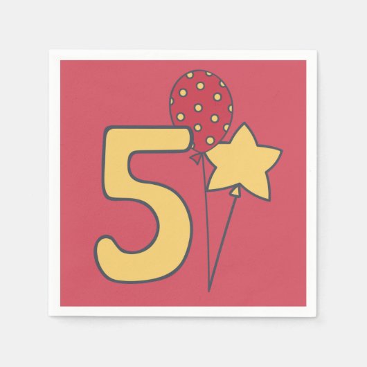 Serviette En Papier I'm Five - mignon ballon Jaune & Rouge 5e annivers (Devant)