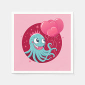Serviette En Papier Image mignonne d'un poulpe tenant des ballons (Devant)