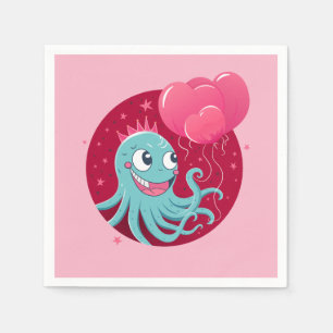 Serviette En Papier Image mignonne d'un poulpe tenant des ballons