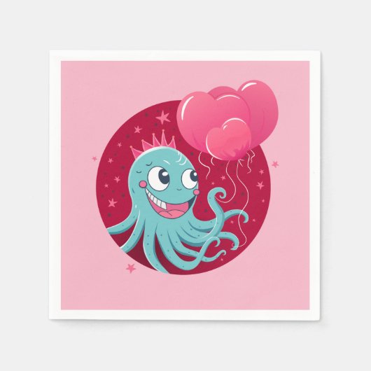 Serviette En Papier Image mignonne d'un poulpe tenant des ballons (Devant)