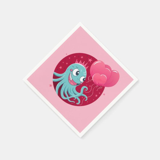Serviette En Papier Image mignonne d'un poulpe tenant des ballons (Coin)