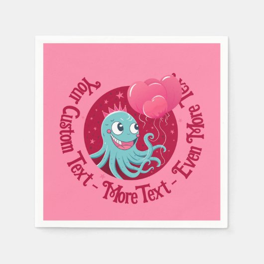 Serviette En Papier Image mignonne d'un poulpe tenant des ballons (Devant)