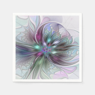 Serviette En Papier Imaginaire coloré Abstrait Fleur fractale moderne