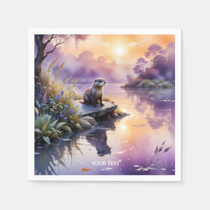 Serviette En Papier Imaginaire Coucher de soleil mignon Lac pourpre