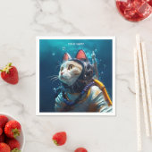 Serviette En Papier Imaginaire Cute Cat Diver Plongée (En situation)