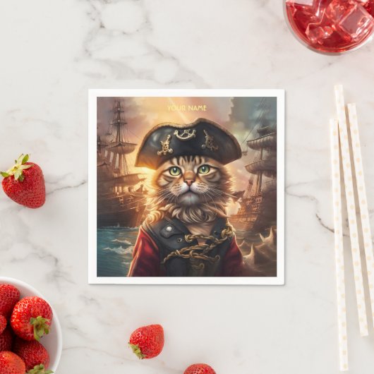 Serviette En Papier Imaginaire Cute Chat Pirate Casquette (En situation)
