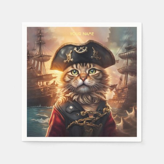 Serviette En Papier Imaginaire Cute Chat Pirate Casquette (Devant)