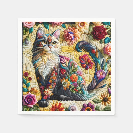 Serviette En Papier Imaginaire Cute Chat Vitrail (Devant)