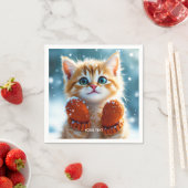 Serviette En Papier Imaginaire Cute Kitten Mittens Neige (En situation)
