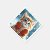 Serviette En Papier Imaginaire Cute Kitten Mittens Neige (Coin)