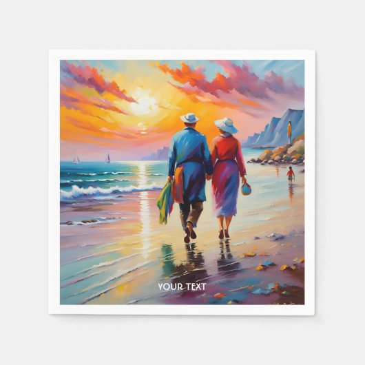 Serviette En Papier Imaginaire Cute Vivid Beach Sunset Love (Devant)