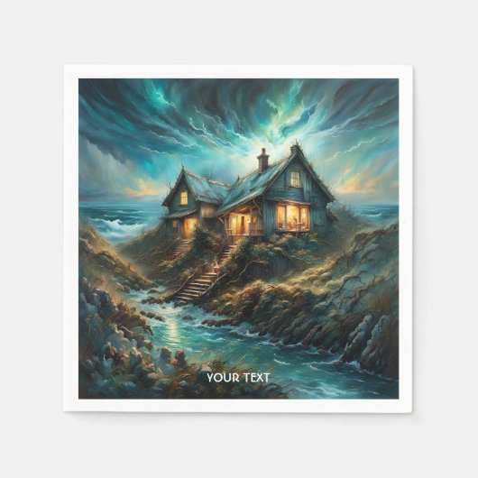 Serviette En Papier Imaginaire Cute Vivid House Storm Ocean (Devant)