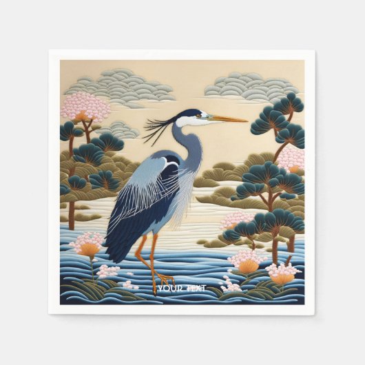 Serviette En Papier Imaginaire Cute Vivid japonais Heron Blue (Devant)