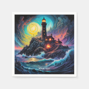Serviette En Papier Imaginaire Cute Vivid Lighthouse nuit de mer