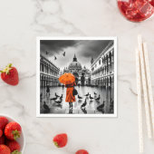 Serviette En Papier Imaginaire Cute Vivid Orange Coat Venise (En situation)