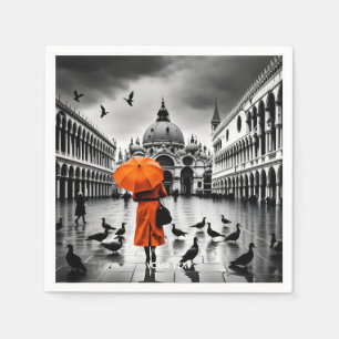 Serviette En Papier Imaginaire Cute Vivid Orange Coat Venise