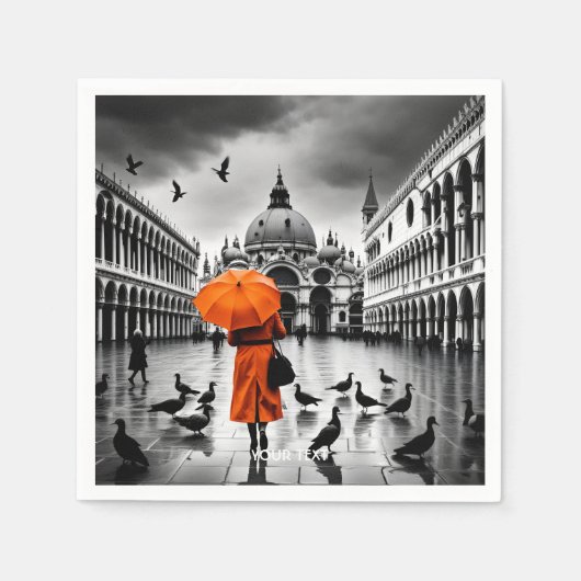 Serviette En Papier Imaginaire Cute Vivid Orange Coat Venise (Devant)