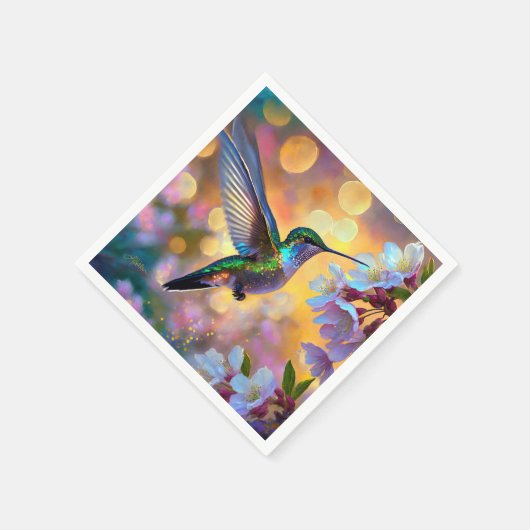 Serviette En Papier Imaginaire de cerisier en fleurs Hummingbird (Coin)