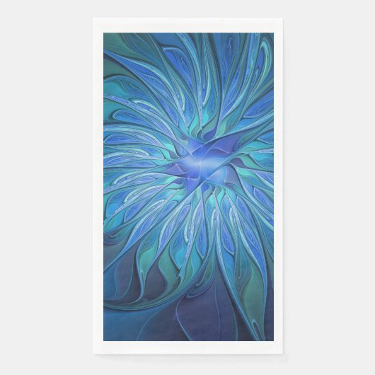 Serviette En Papier Imaginaire Fleur Bleue Motif, Art Fractal Abstrait (Devant)