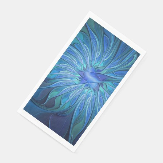Serviette En Papier Imaginaire Fleur Bleue Motif, Art Fractal Abstrait (Coin)