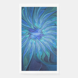 Serviette En Papier Imaginaire Fleur Bleue Motif, Art Fractal Abstrait
