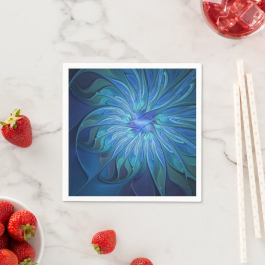 Serviette En Papier Imaginaire Fleur Bleue Motif, Art Fractal Abstrait (En situation)