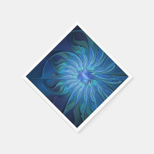 Serviette En Papier Imaginaire Fleur Bleue Motif, Art Fractal Abstrait (Coin)