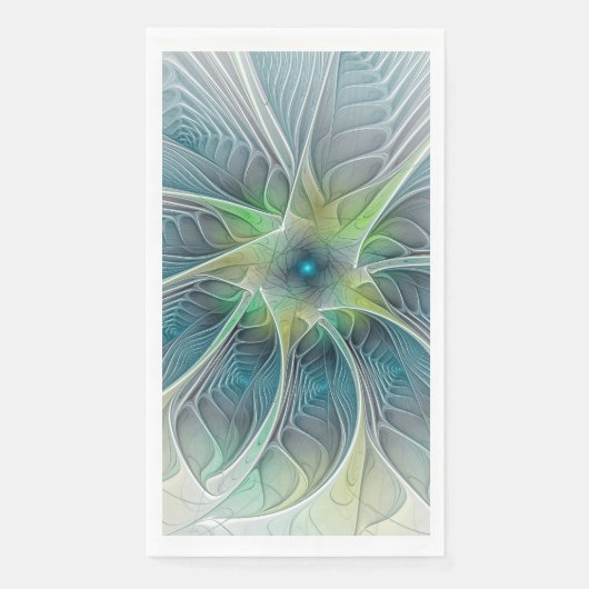 Serviette En Papier Imaginaire fleuri Moderne Bleu Vert Fractal Fleur (Devant)