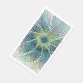 Serviette En Papier Imaginaire fleuri Moderne Bleu Vert Fractal Fleur (Coin)