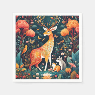 Serviette En Papier Imaginaire Fleurs Vivides Fleurs Vives Bois Cerf
