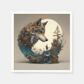 Serviette En Papier Imaginaire Fleurs Vivides mignonnes Assistant Wolf (Devant)