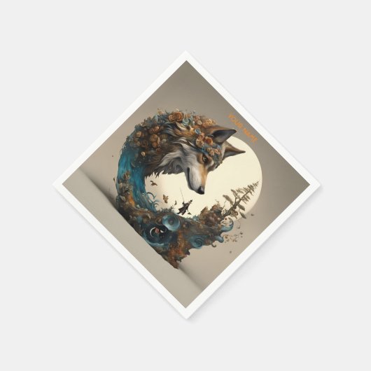 Serviette En Papier Imaginaire Fleurs Vivides mignonnes Assistant Wolf (Coin)