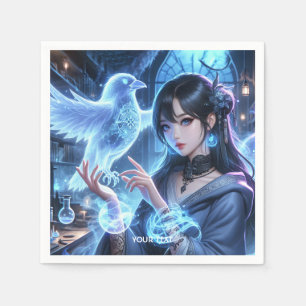 Serviette En Papier Imaginaire mignon bleu fille corbeau levain