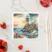 Serviette En Papier Imaginaire mignon phare Vivid tempête de dessin (En situation)