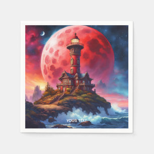 Serviette En Papier Imaginaire mignon rouge phare vivid Lune