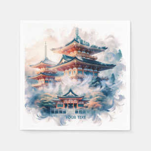 Serviette En Papier Imaginaire mignon Temple japonais Aquarelle