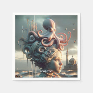 Serviette En Papier Imaginaire mignonne fille Octopus Mer