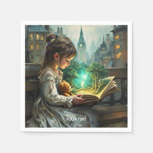 Serviette En Papier Imaginaire mignonne jeune fille lecture