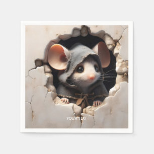 Serviette En Papier Imaginaire mignonne souris murale fissurée