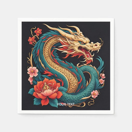 Serviette En Papier Imaginaire mignonne Vivid Bleu Jaune Dragon (Devant)